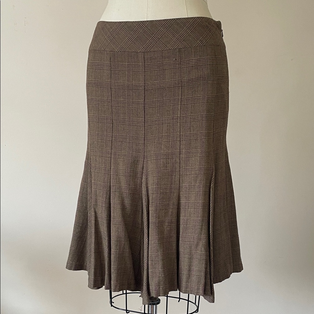 Club Monaco Godet Skirt in Brown Plaid